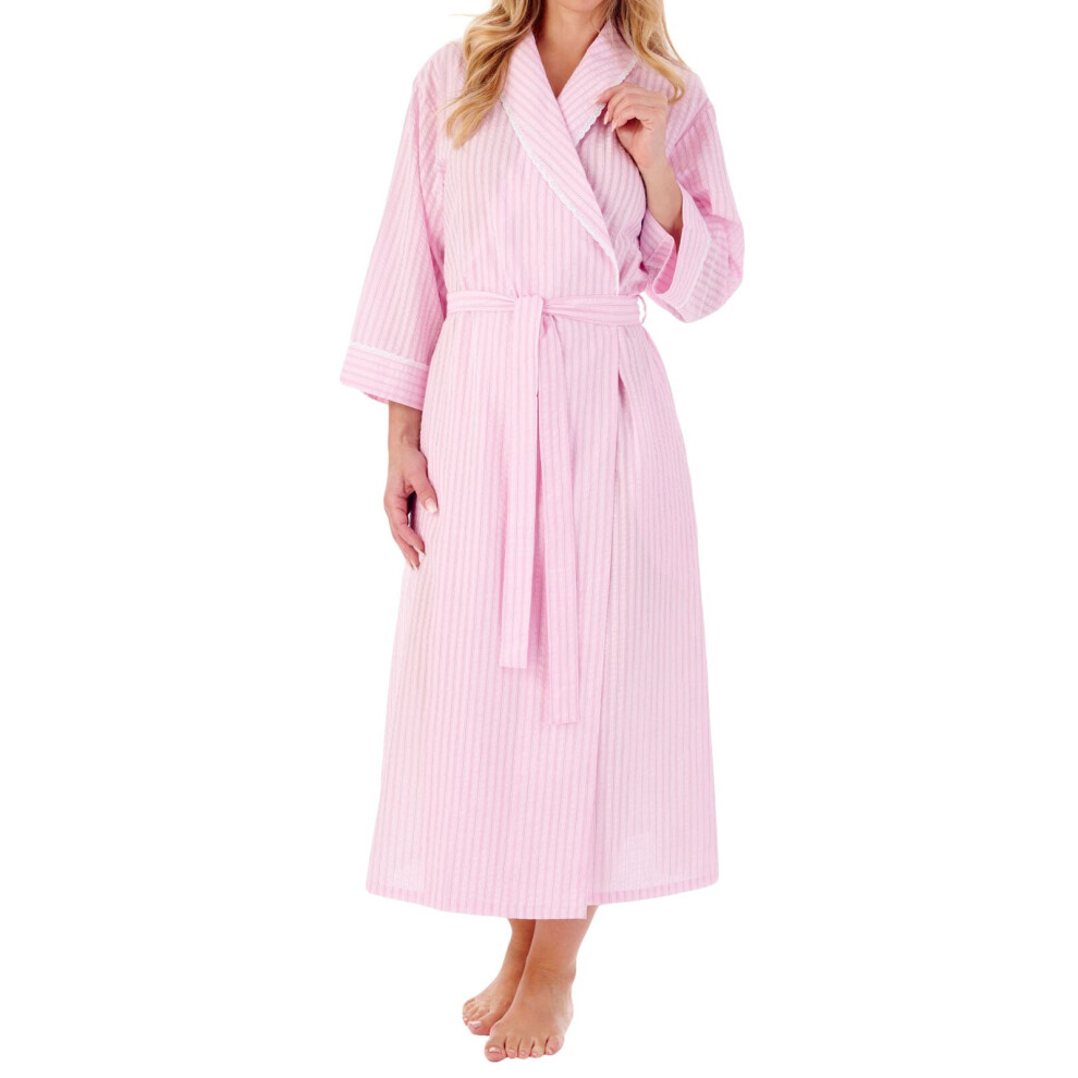 (Pink, 10/12) Slenderella HC01228 Women's Striped Cotton Dressing Gown