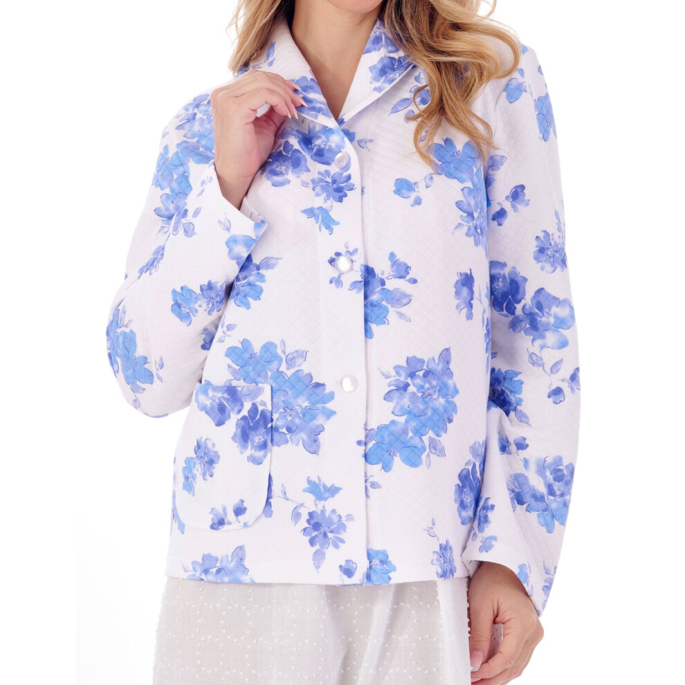 (Blue, XLarge) Slenderella BJ01315 Women's Floral Cotton Bed Jacket