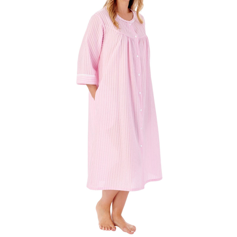 (Pink, 10/12) Slenderella HC01227 Women's Striped Cotton Dressing Gown