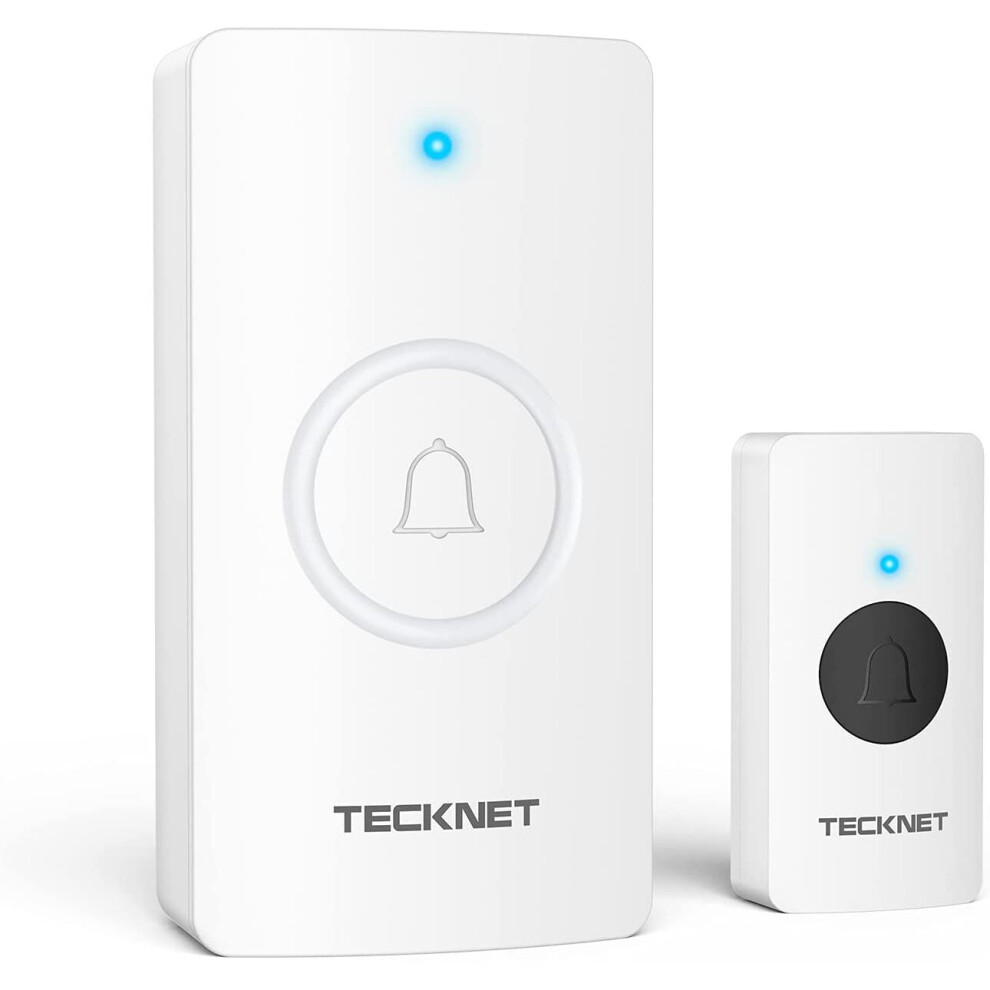 TECKNET Wireless Doorbell, Waterproof Doorbell Battery-operated Cordless Door Chime Kit at 1000-feet Range with 38 Chimes, 4-Level Volume & Blue