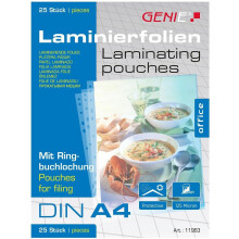 Genie - A4 Laminating Pouches with Margin and Perforations - Pack of 25 - Transparent