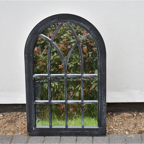 Large Black Rustic Window Soho Style Mirror Hallway Vanity 92x62cm 1