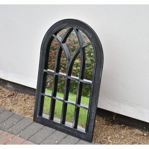 Large Black Rustic Window Soho Style Mirror Hallway Vanity 92x62cm 2