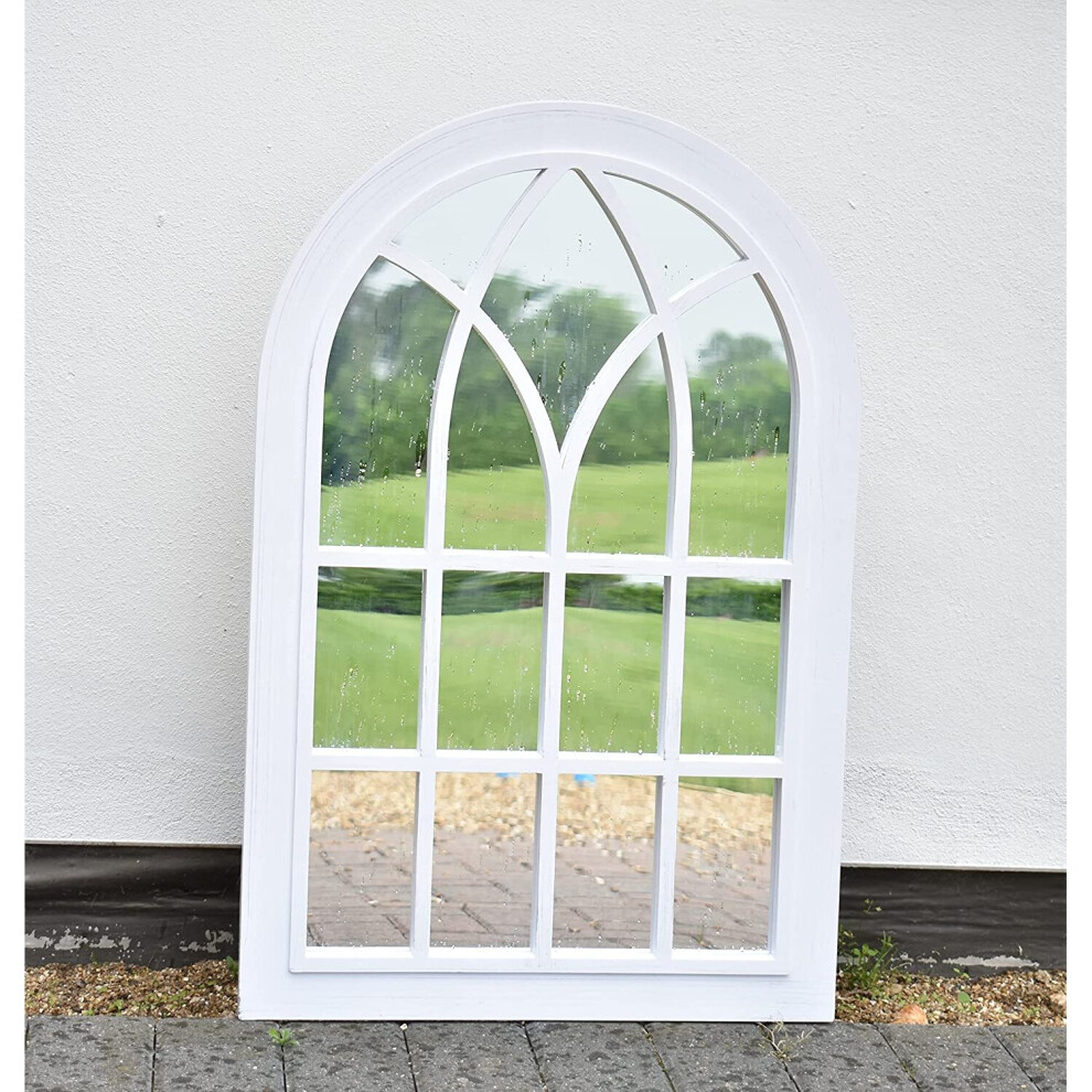 Biznest Large Rustic Window Soho Style Mirror Hallway Vanity 92X62cm White