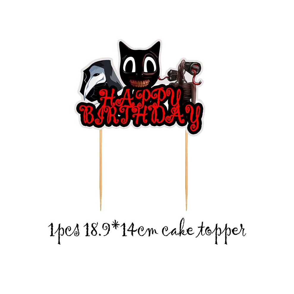 (1pcs-Cupcake Big Topper) Siren Head Cartoon Cat Horror Theme Birthday Party Balloon Banner Cake Topper