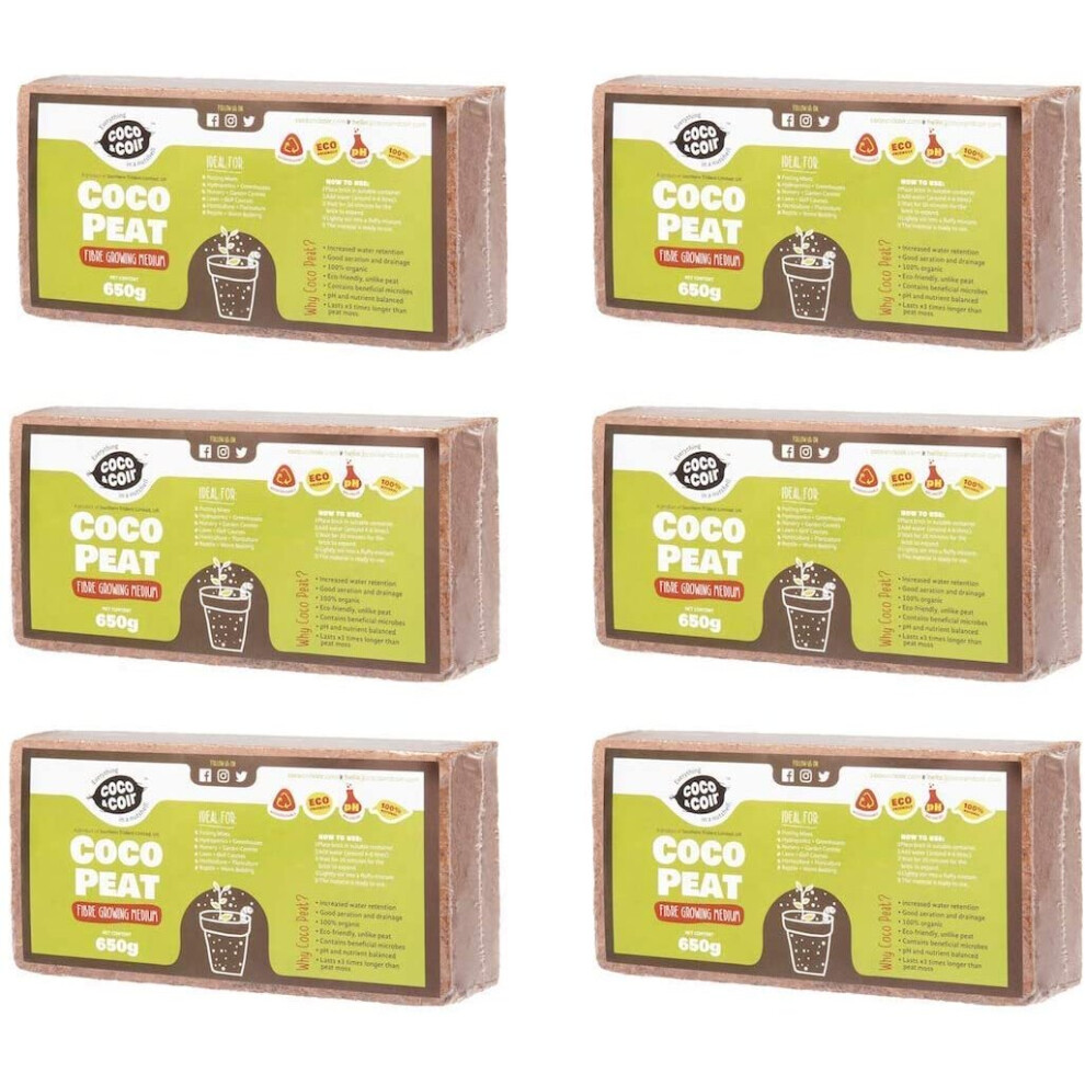 Coco&Coir Everything In A Nutshell Coco&Coir 6 X 650G (9L) | Organic | Coconut Fibre | 100% Natural | Reptile Friendly | Growing Media | Planting Coco Soil | Premium Quality Compressed