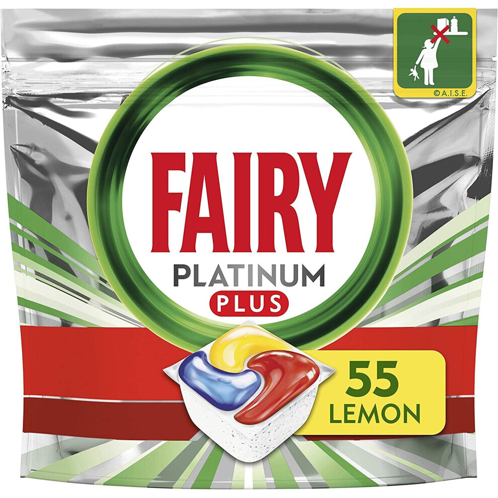 Fairy Platinum Plus All-in-One Dishwasher Tablets Bulk, Lemon, 55 Tablets