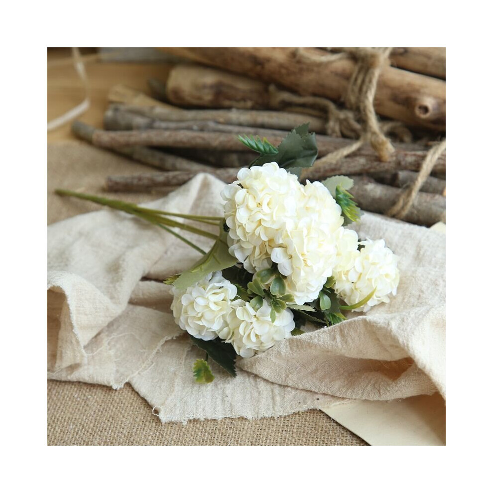 (White) 10 Heads Artificial Silk Hydrangea Fake Flowers Bride Bouquet Bunch Home Decor