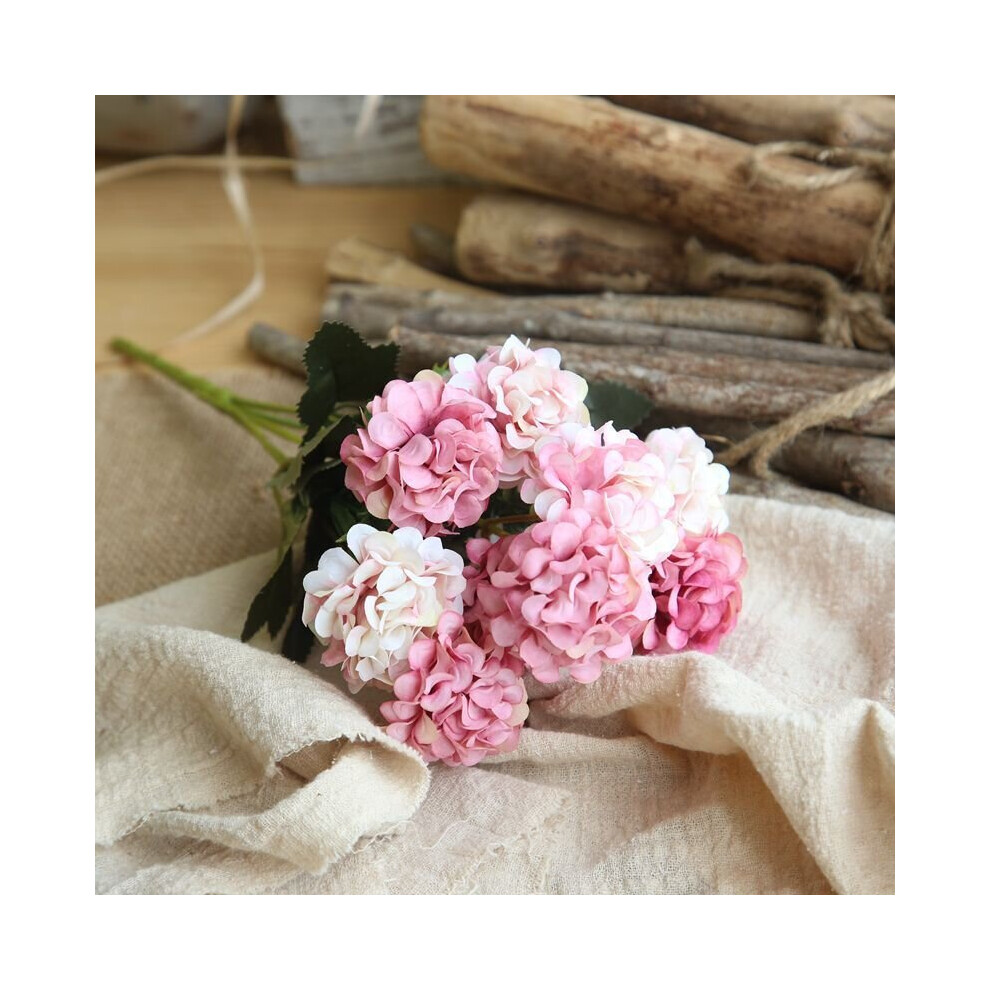 (Pink) 10 Heads Artificial Silk Hydrangea Fake Flowers Bride Bouquet Bunch Home Decor