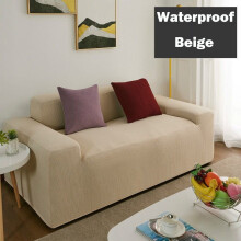 (Beige, 2-Seater) Elastic STRETCH Waterproof SOFA COVERS Slipcover Protector Settee 1/2/3/4 Seater