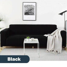 (Black, 2-Seater) Elastic STRETCH Waterproof SOFA COVERS Slipcover Protector Settee 1/2/3/4 Seater