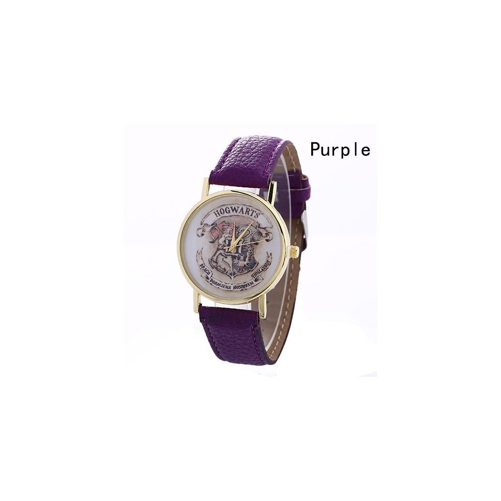 (Purple) 1Pc Harry Potter Hogwarts Analog Quartz Wrist Watch Fashion Leather Wristwatches Multicoloured