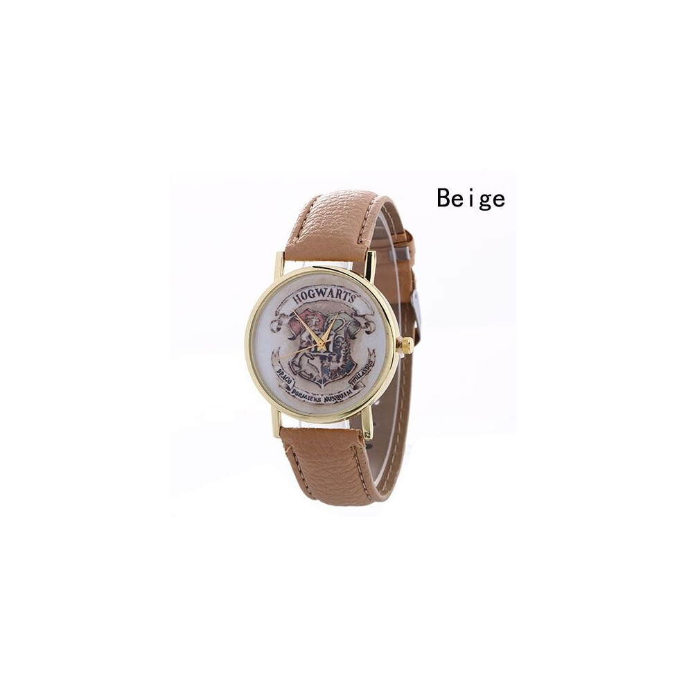 (Beige) 1PC Harry Potter HOGWARTS Analog Quartz Wrist Watch Fashion Leather Wristwatches
