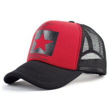 (BlackRed) Unisex Adjustable Mesh Baseball Cap Big Star Summer Hat Hip Hop Sports Hats