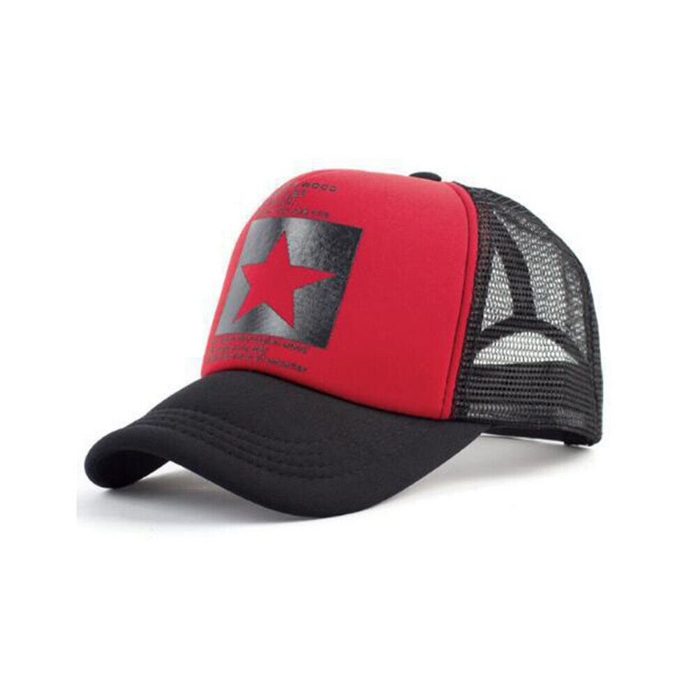 (BlackRed) Unisex Adjustable Mesh Baseball Cap Big Star Summer Hat Hip Hop Sports Hats