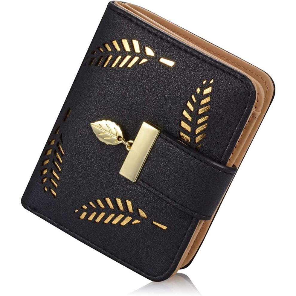 Srxwo Ladies Purse Wallet, Womens Small Bifold Leather Purses Handbag With Cash/Id/Credit Card Holder Hollow Leaf, Ladies Vegan Coin Purses Wallet Money Red