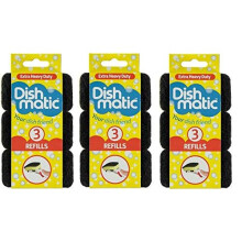 9 x Dishmatic Extra Heavy Duty Black Refill Sponges Cleaning Scourer Washing
