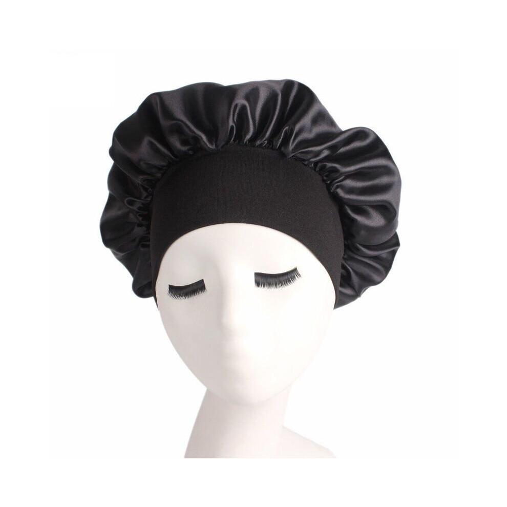 (Black) Women Long Hair Care Satin Bonnet Sleep Hat Cap Night Silk Feel Cap Head Wrap Black,Multicoloured