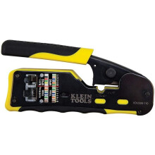 Klein Tools Pass-Thru Modular Wire Crimper, All-in-One Tool Cuts, Strips, Crimps, Fast and Reliable VDV226-110, Yellow/Black, Pack of 1