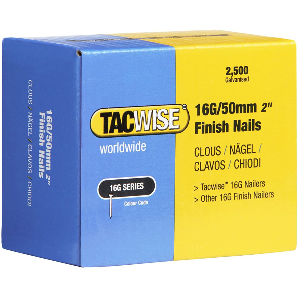 Tacwise 16G 50Mm Finish Nails For Nail Gun (2500 Pieces) 5018505102414