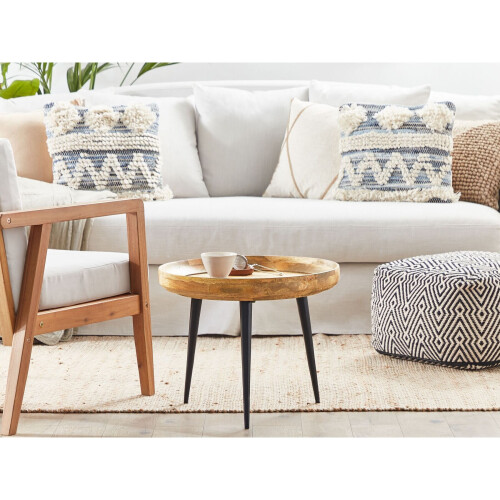 Beliani Mango Coffee Table Light Wood and Black EDNA 1