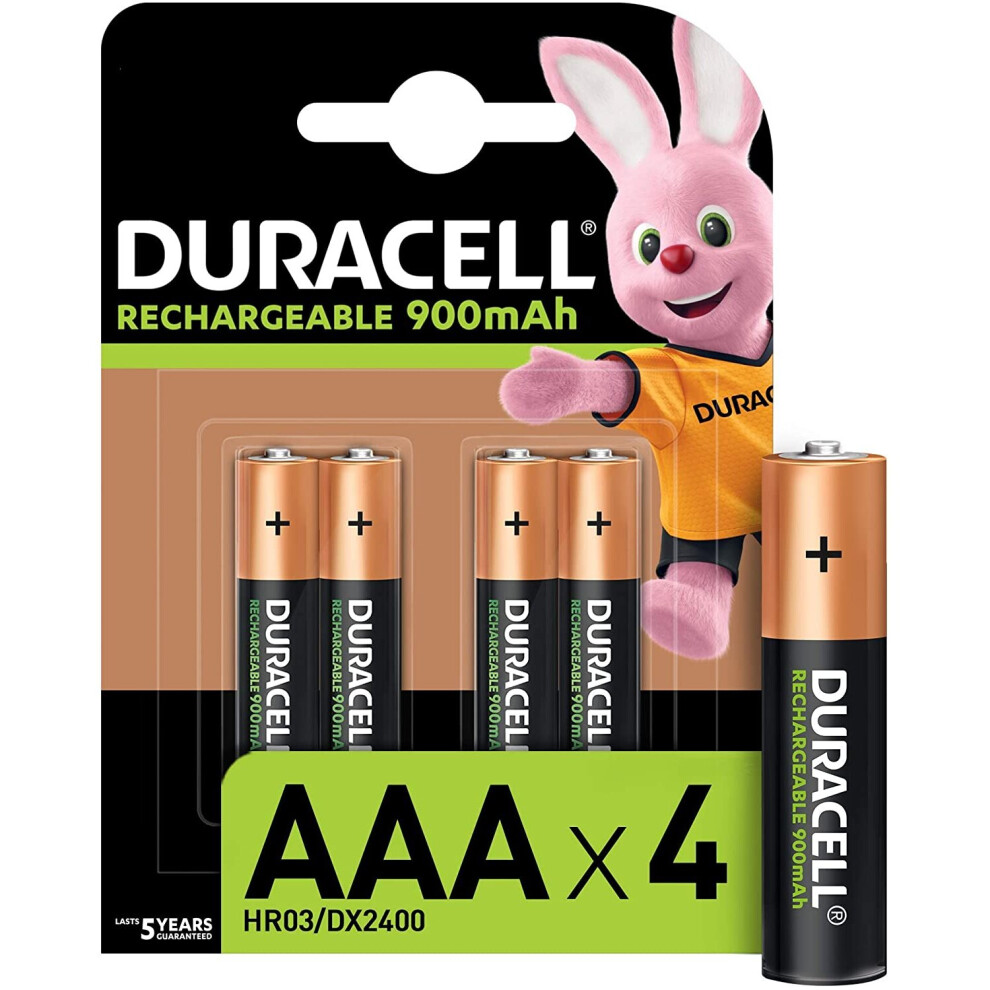 Duracell Rechargeable AAA 900 mAh Batteries, Pack of 4