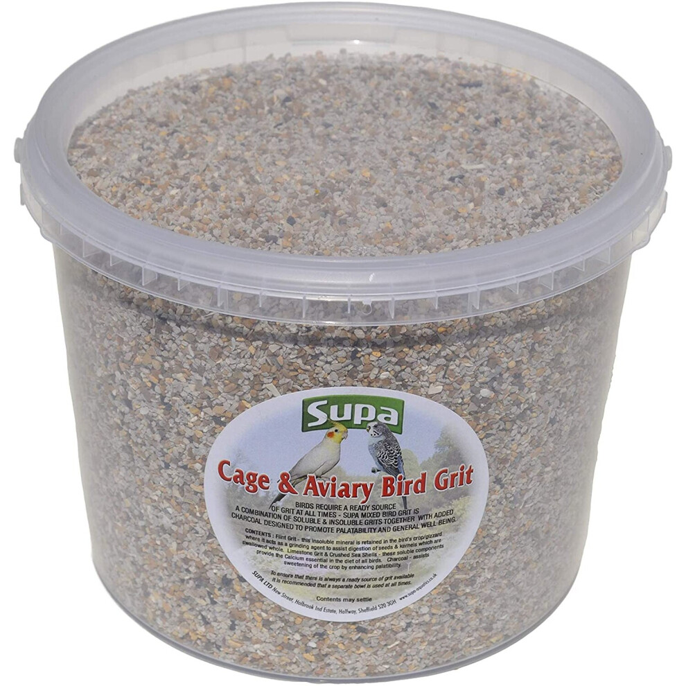 Supa Cage and Aviary Bird Grit, 3 Litre Bucket, Combination Of Soluble & Insoluble Grits and Charcoal Which Aids Good Health, Aids Digestions And