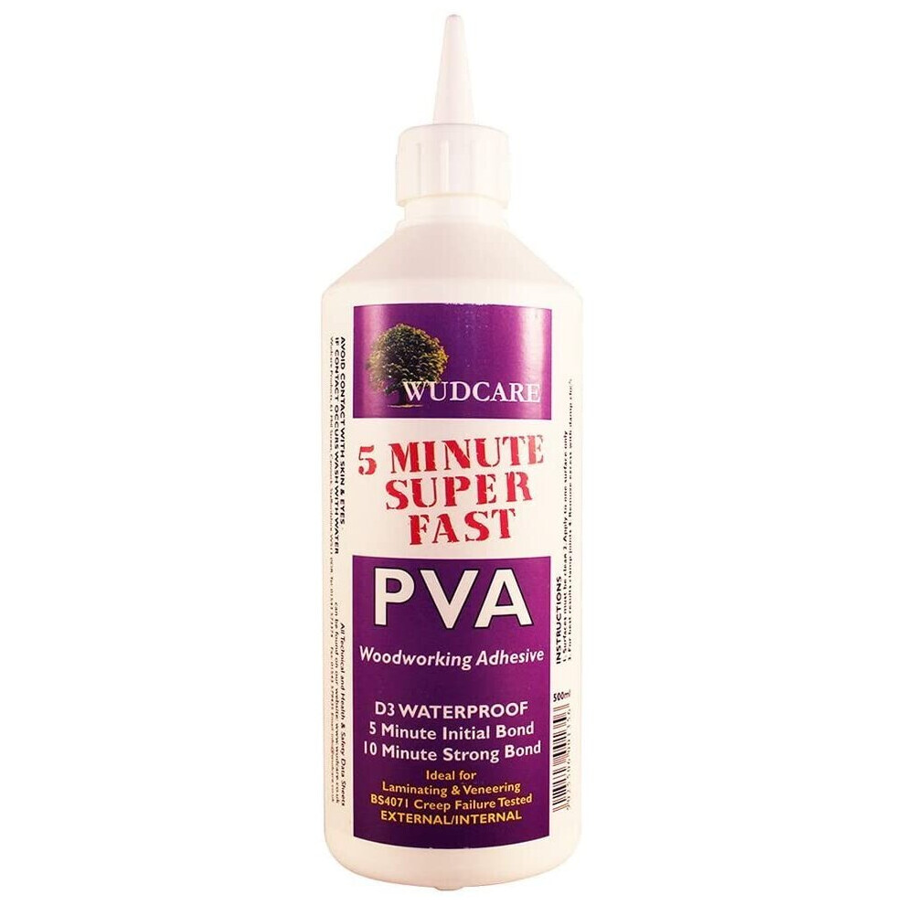 Wudcare Wcfpva500 Superfast Pva Waterproof Adhesive 500 Ml, Clear, 500Ml 5025506001356