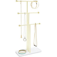 Umbra Trigem Hanging Jewelry Organizer – 3 Tier Extra Tall Tabletop Necklace Holder and Jewelry Display Stand Tree with Ring Tray to Organize
