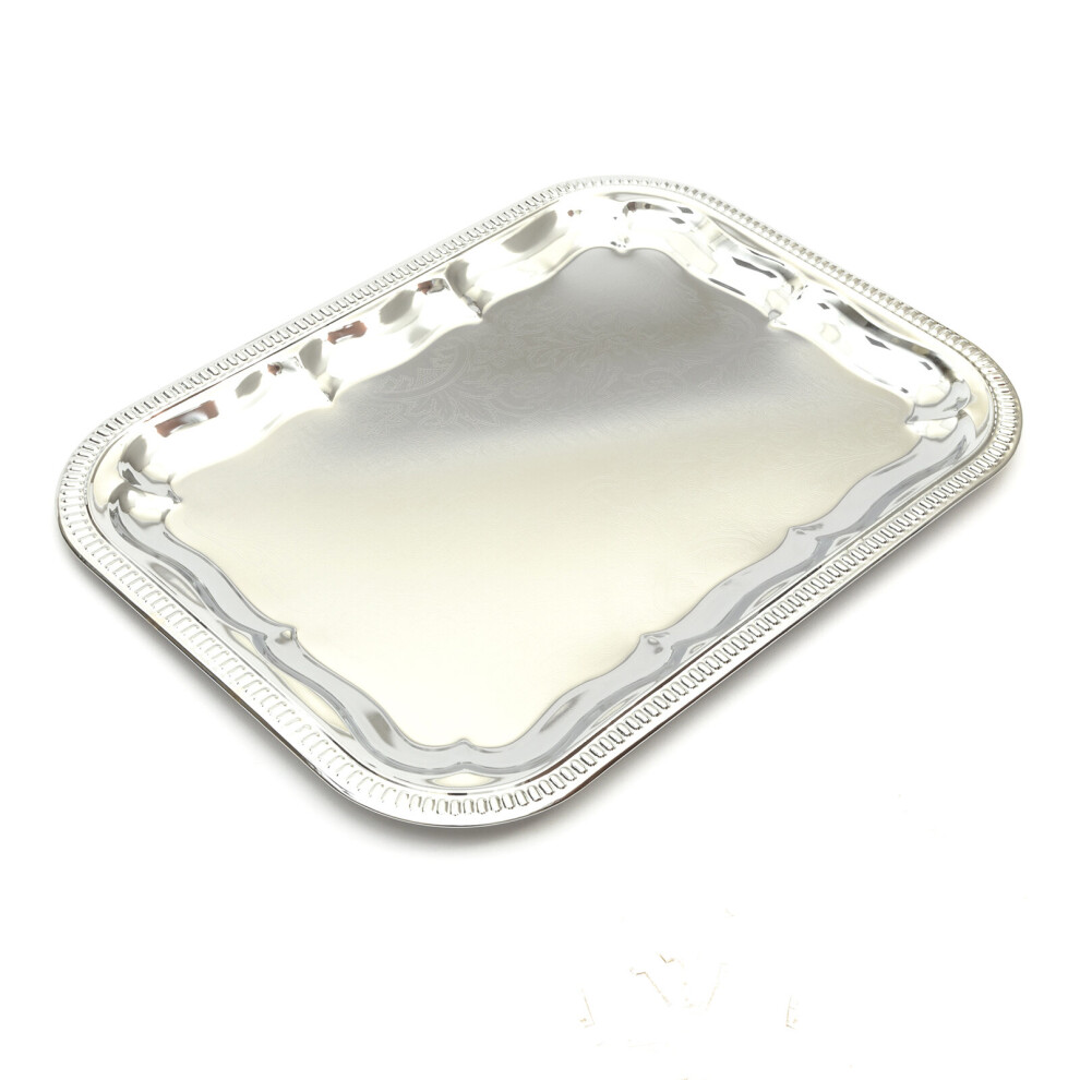 Serving Platter Dinner Tray Chrome Plated Silver Large Oblong Buffet 41x30cm