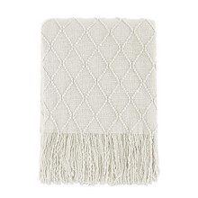 Bourina Textured Solid Soft Sofa Throw Couch Cover Knitted Decorative Blanket, Beige, 125x152cm