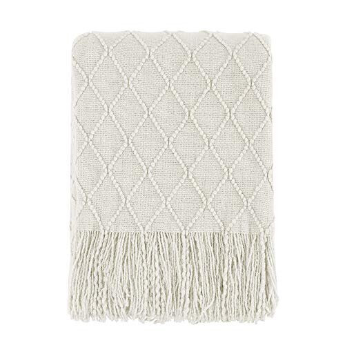 Bourina Textured Solid Soft Sofa Throw Couch Cover Knitted Decorative Blanket, Beige, 125x152cm