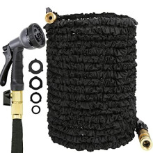 JAMIEWIN 100FT Garden Hose Pipes - Extendable Hose Pipe for Garden 8 Pattern Spray Nozzle Expandable Magic Hosepipes Solid Brass Fittings