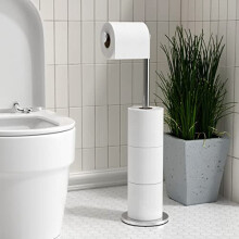 Freestanding Stainless Steel Toilet Roll Holder - Anti-Rust, Weighted Base, Folding Design, Holds 4 Rolls, No-Drill, Bathroom & Kitchen Stand