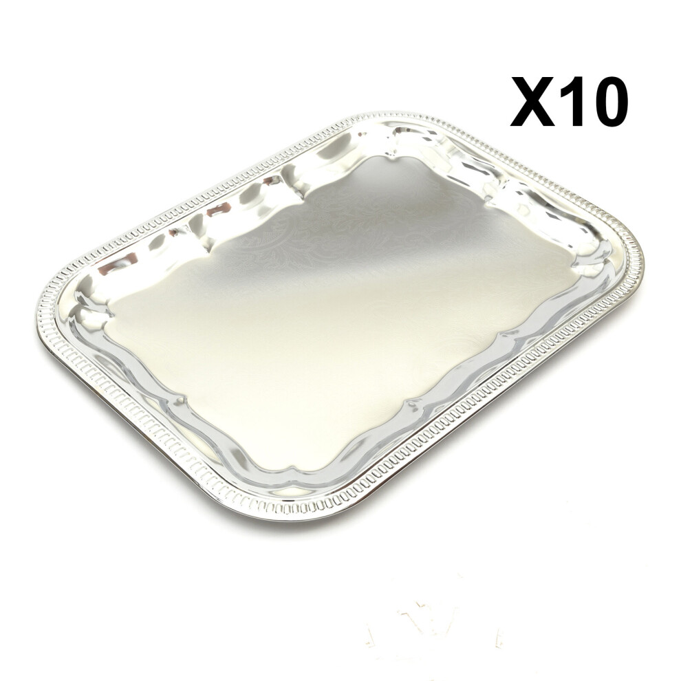 X10 Serving Platter Dinner Tray Chrome Plated Silver Large Oblong 41x30cm