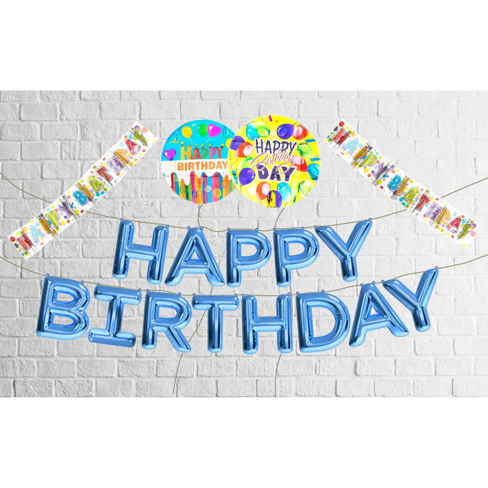 Petrolscooter Blue Happy Birthday Balloons Banner Balloon Bunting Party Decoration Inflating
