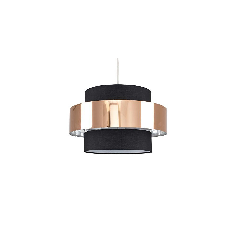 MiniSun Modern Cylinder Ceiling Pendant Light Shade in a Black & Copper Effect Finish - Complete with a 6w LED GLS Bulb [3000K Warm White]