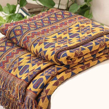 Bohemian Sofa Throw Blanket with Tassels, 100% Handwoven Cotton Knitted Armchair Throw for Couch, Sofa and Bed (130 * 180CM)