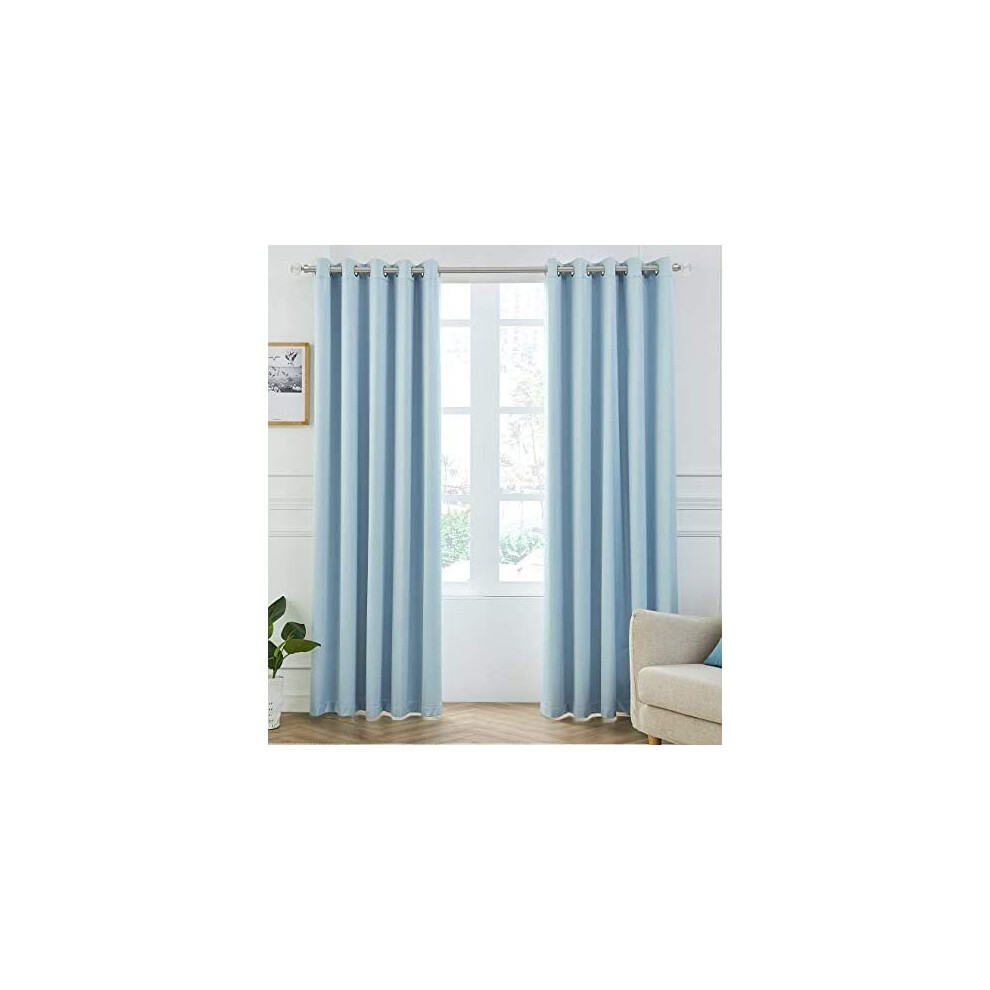 3 Layers Coating Duckegg Blue 100% Blackout-Thermal Eyelet Curtain Extra Wide Window Treatment Blinds 2 panels for Bedroom,Livingroom,Kids Nurser