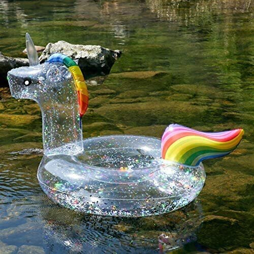 Vercico Unicorn Pool Float with Glitter 90cm Sparly Unicorn Swimming Ring Inflatable Pool Raft Pool Floaties Toys Inflatable Unicorn Tube for Ki on OnBuy