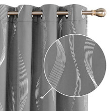 Deconovo Grey Blackout Curtains for Living Room 72 Drop Silver Wave Line Foil Printed Blackout Curtains Thermal Insulated Curtains Eyelet Curtain