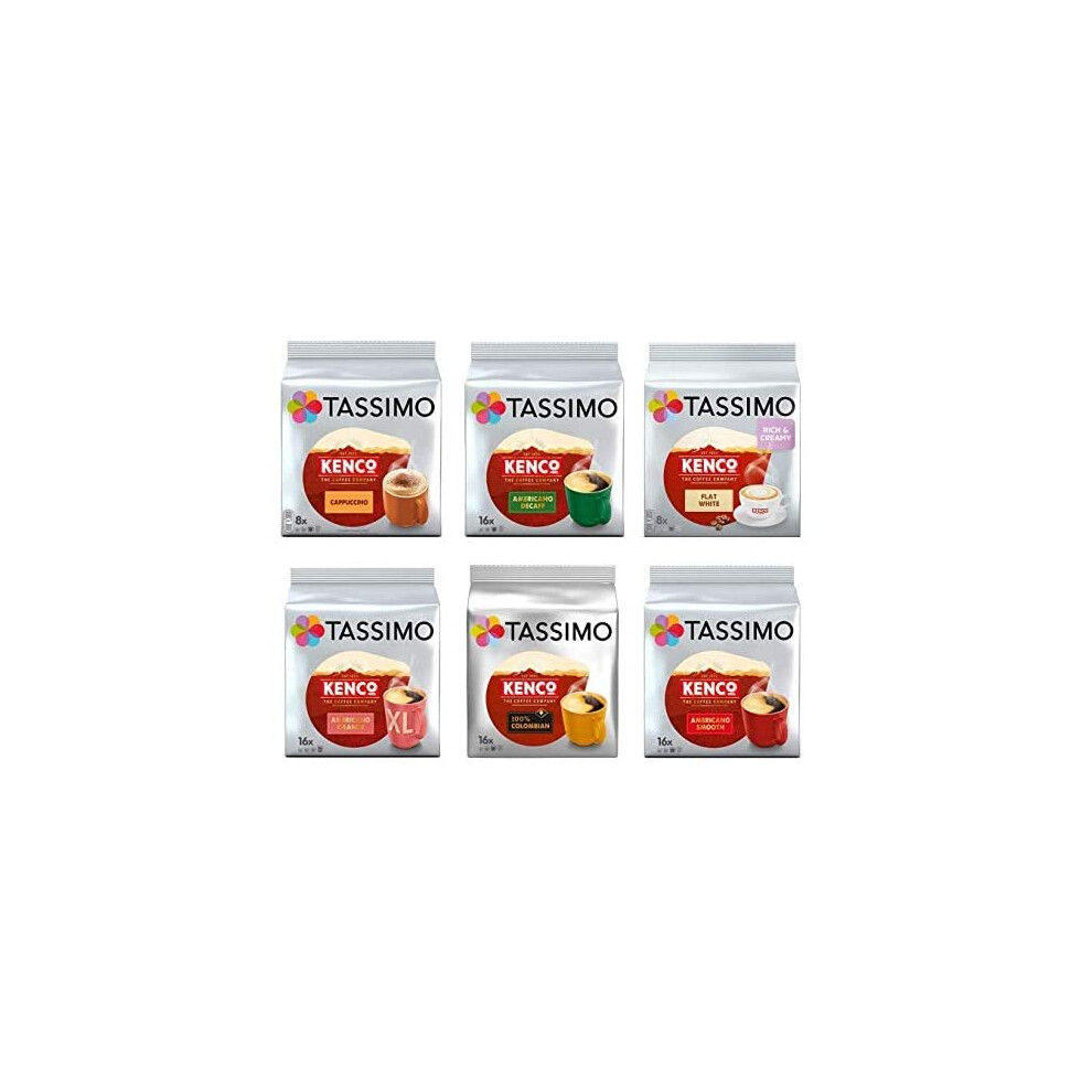 Tassimo Kenco Lovers Coffee Pods Selection - Kenco Cappuccino/Decaf/Flat White/Americano Grande/Colombian/Americano Smooth - 6 Packs (80