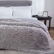 Sleepdown Silver Grey Luxury Long Pile Faux Fur Fleece Throw Over Sofa Super Soft Warm Cosy Bed Blanket Bedspread - 150cm x 200cm