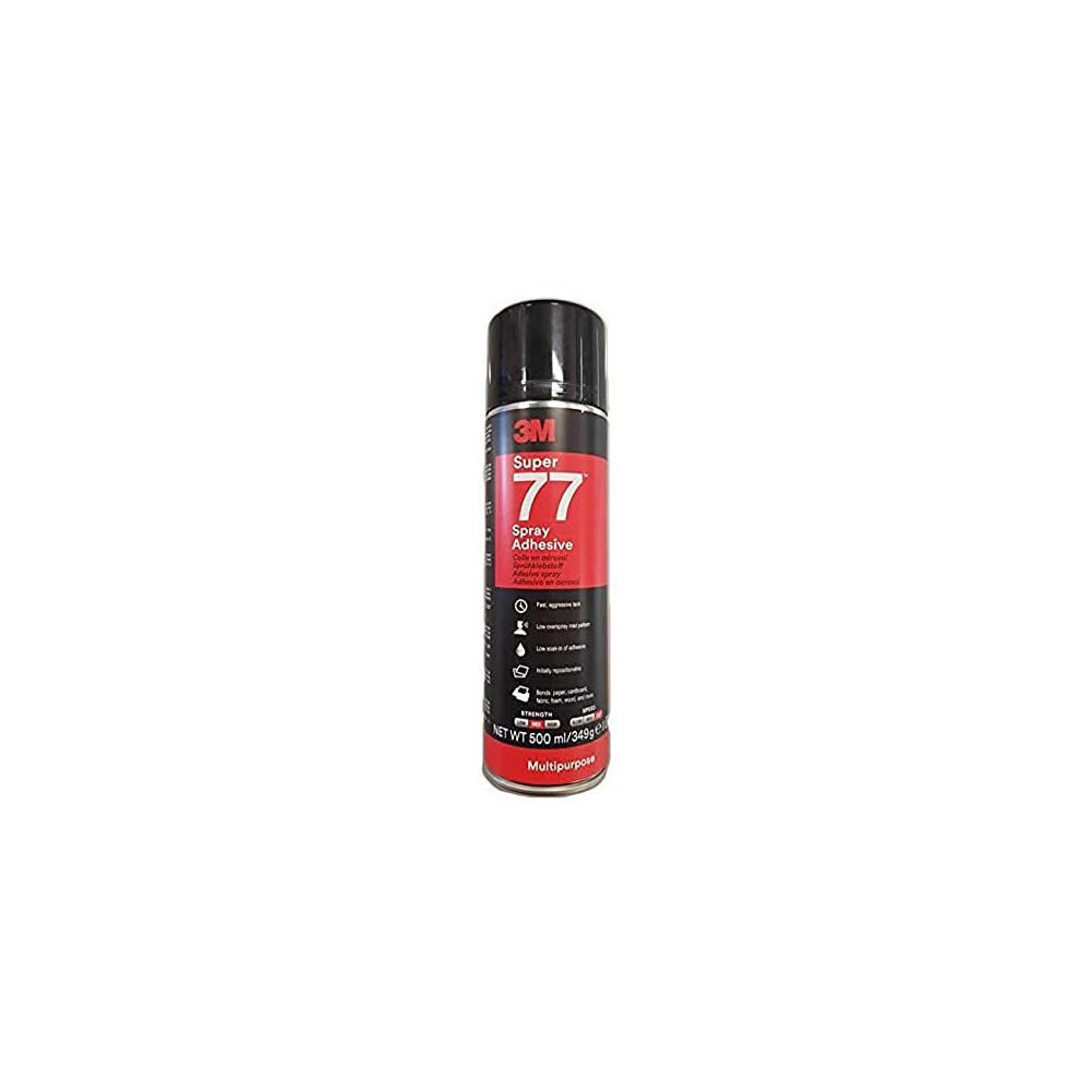 3M 7000116782 Super 77 Multi-Purpose Spray Adhesive – Quick-drying permanent spray glue for paper, fabric, plastic, metal, wood and more - 1 x 500