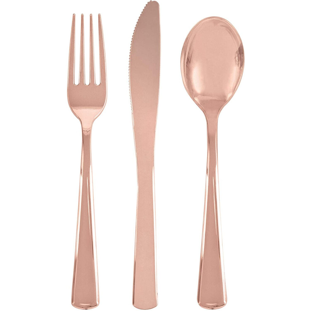 Unique Party 30262 Rose Gold Assorted Plastic Cutlery Set 18 Pcs
