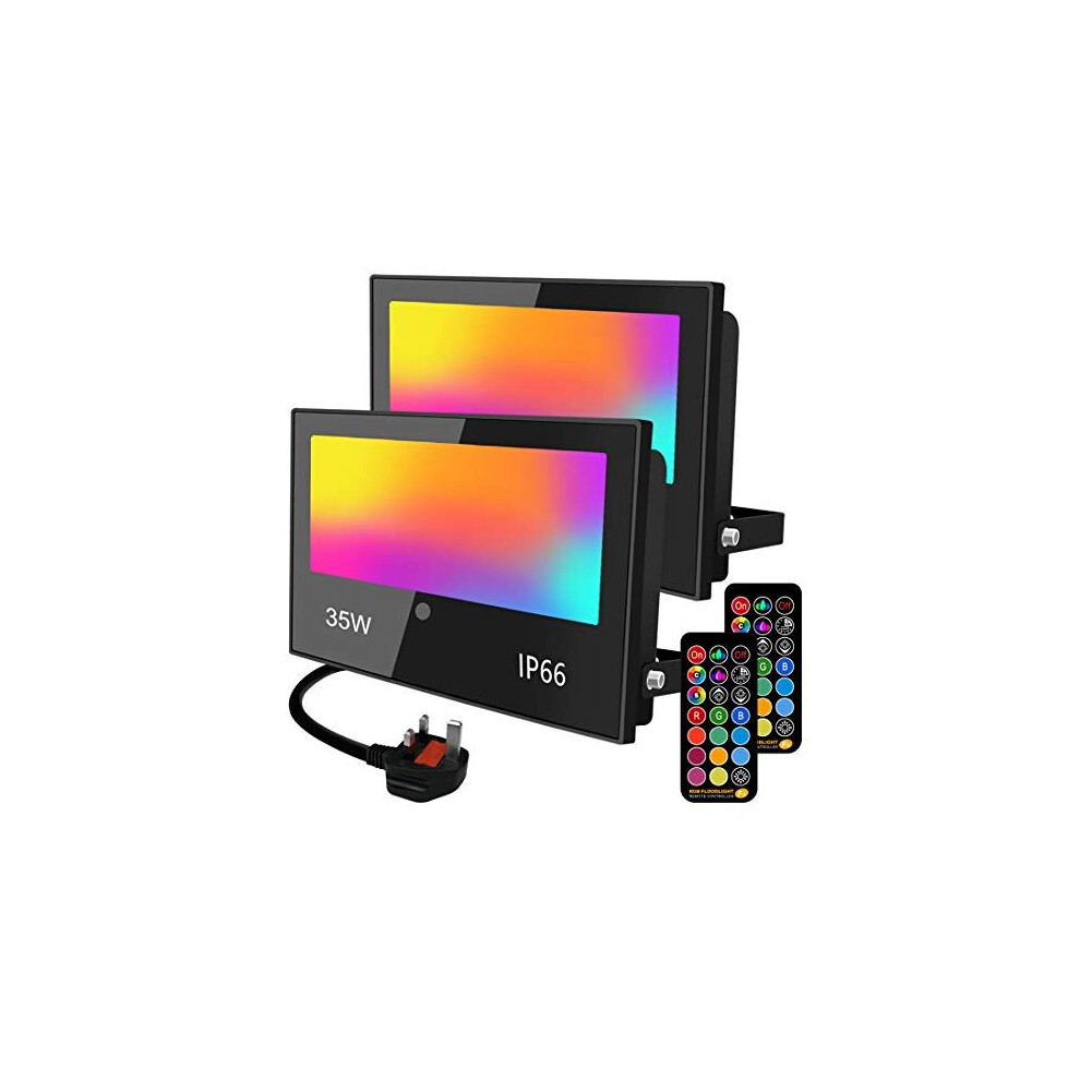 LED Floodlight Outdoor 35W, RGB Colour Changing Flood Lights, Timed Remote Control,Custom Mode Dimmable Wall Washer Garden Party Stage Light,IP66
