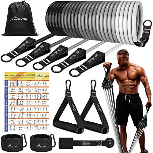 KUZARO 300 Lbs Heavy Resistance Bands Set With Handles - 6 Bands For Strength Training, Home Gym