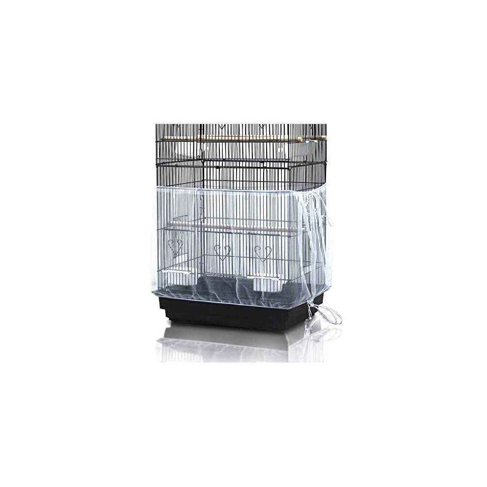 ASOCEA Universal Birdcage Cover Seed Catcher Nylon Mesh Parrot Cage Skirt- White (Not Include Birdcage)