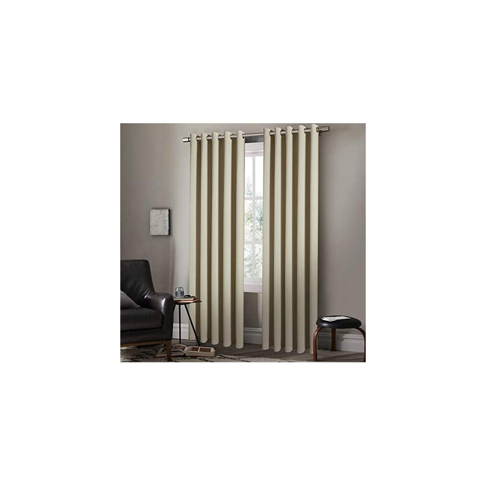 Blackout Curtain Pair Heavy Insulated Thermal Blackout Curtains Ring Top Eyelet Room Darkening Curtain Panels (Cream, 90 x 90 Inch)