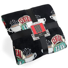 Coperta in pile super morbida del Central Perk, calda e accogliente, merchandising ufficiale della serie TV FRIENDS per la casa (nera)